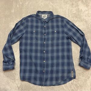TK Axel Flannel Shirt Mens Large Blue Plaid Pockets Casual Long Sleeve Workwear